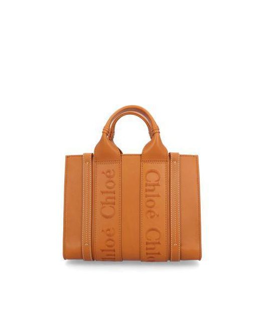 Chloé Brown Woody Leather Small Tote Bag