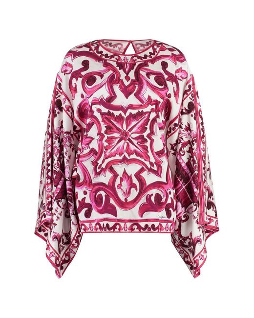 Dolce & Gabbana Red Printed Silk Blouse