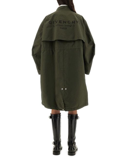 Givenchy Green Oversized Parka With Logo Print