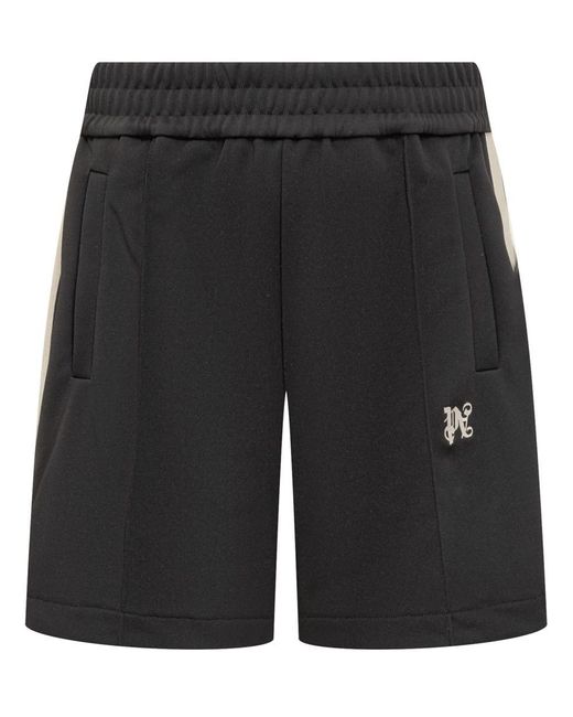 Palm Angels Black Shorts With Monogram Pa for men