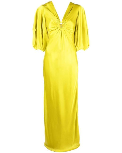 Stella McCartney Yellow Tella Mccartney Ruched-detail V-neck Gown