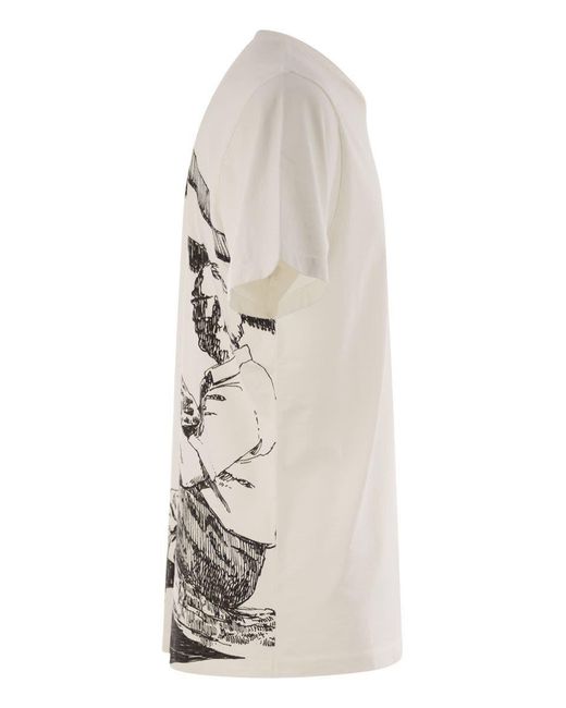 C P Company White Cotton T-Shirt With Print On The Back for men