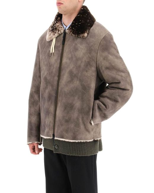 Acne Brown Vintage-effect Shearling Jacket for men