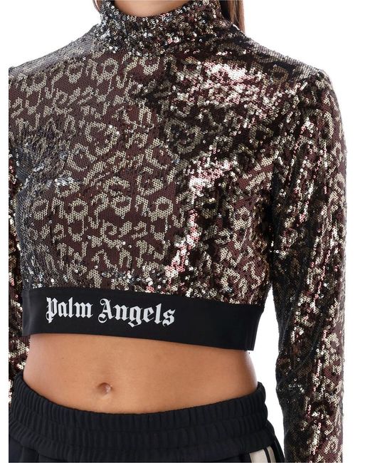 Palm Angels Black Logo Tape Sequins L/s Top