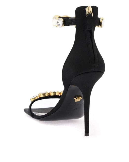 Versace Black Satin Sandals With Crystals