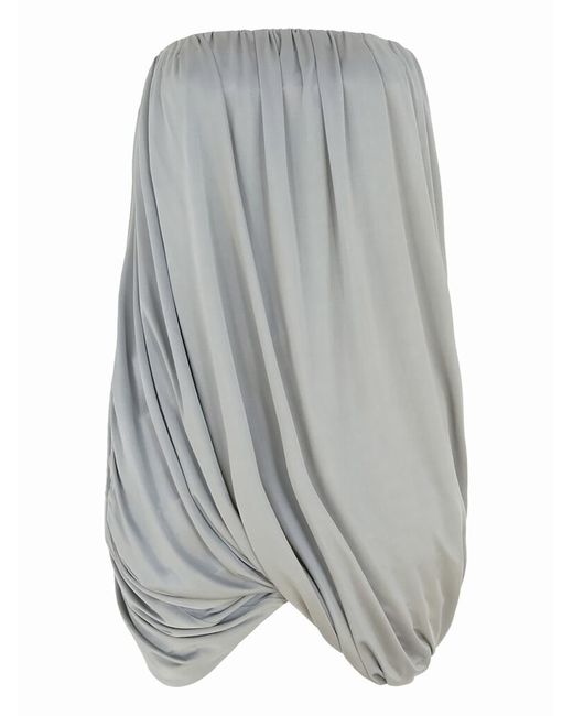 The Attico Gray Strapless Mini Dress With Draped Detail And Asymmetric Hem