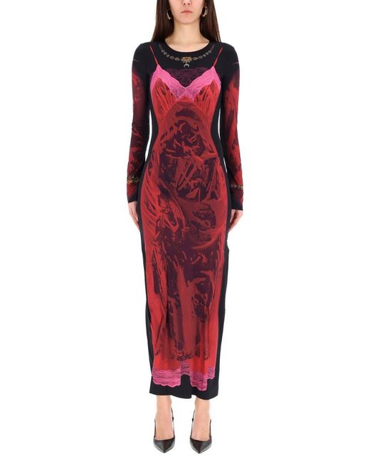MARINE SERRE Red "wet Nuisette" Midi Dress