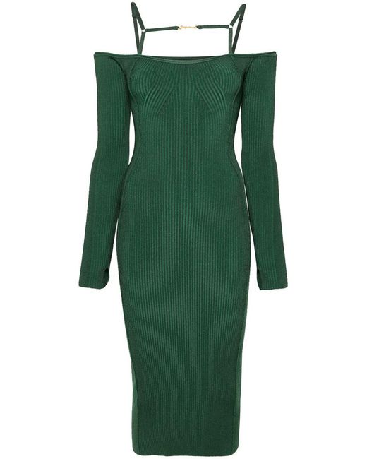 Jacquemus Green La Robe Sierra Off-The-Shoulder Dress