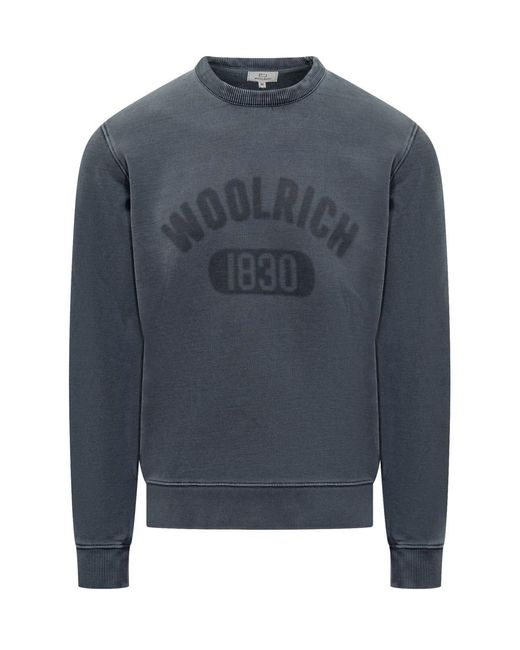 Woolrich Blue Garment Logo Sweatshirt for men