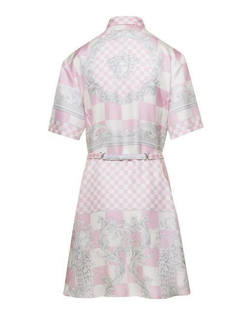 Versace White Shirt Dress With All-Over Signature Baroque Print