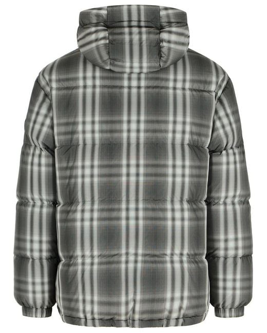 Burberry Gray Gradient 'Check' Hooded Polyester Down Jacket for men