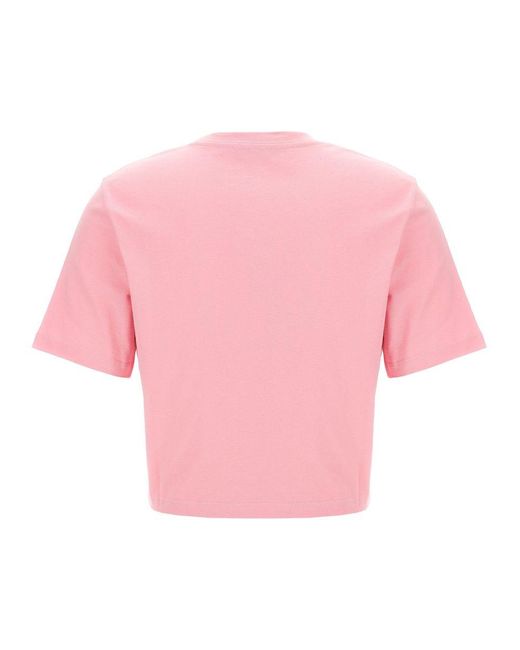 Versace Pink Bropped With Embroidered Logo Pin T-shirt