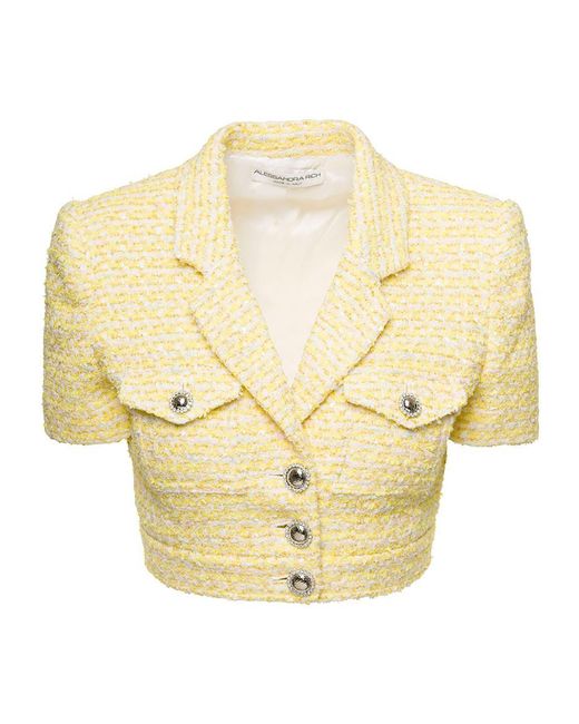 Alessandra Rich Natural Cropped Jacket With Pockets And Buttons
