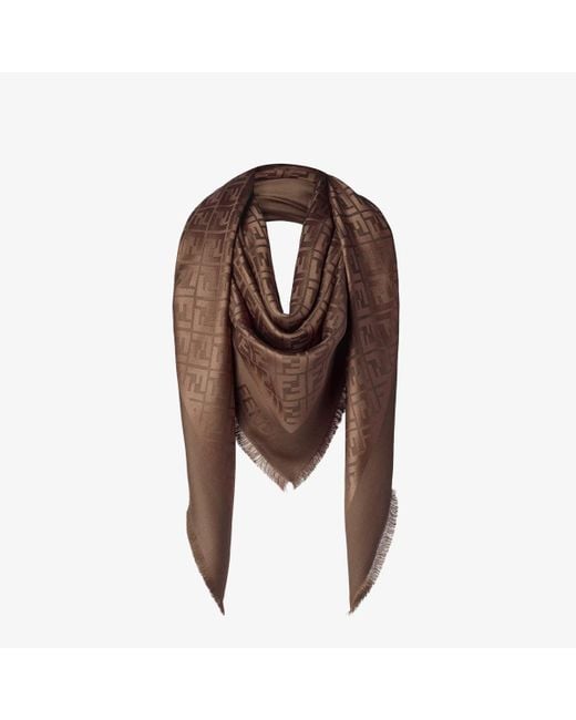 Fendi Brown Silk And Wool Scarf Ff