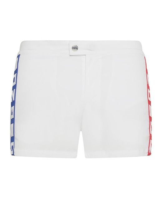 DSquared² White Swimsuit With Side Stripes And Logo for men