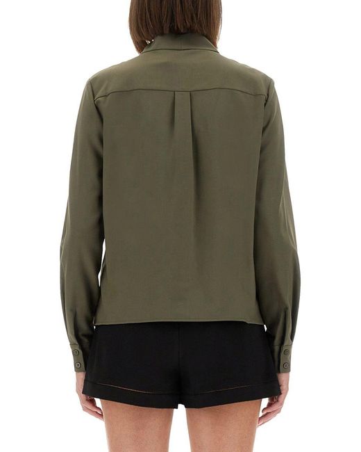 Self-Portrait Green Twill Shirt With Bow