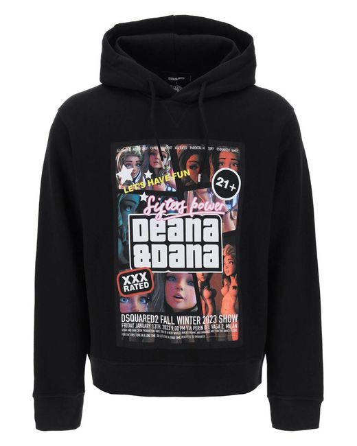 DSquared² Black Cool Fit Hoodie With Print for men