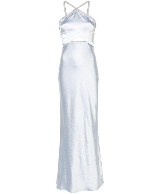 Self-Portrait White Crystal-Embellished Satin Dress