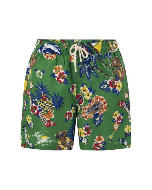 Polo Ralph Lauren Green Traveler Polo Bear Beach Boxer Shorts for men