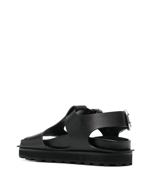 Jil Sander Black Leather Chunky Sandals With Buckle