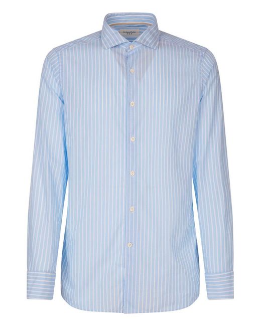 Tintoria Mattei 954 Blue Slim Fit Striped Shirt Clothing for men