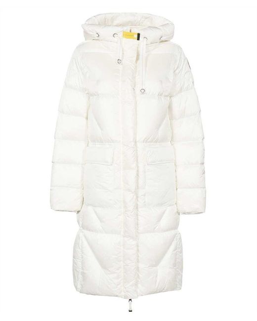 Parajumpers Leonie Long Hooded Down Jacket in White | Lyst