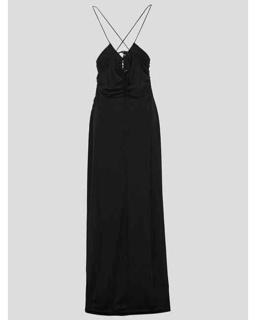 Ganni Black Shiny Crepe Jersey Maxi Dress