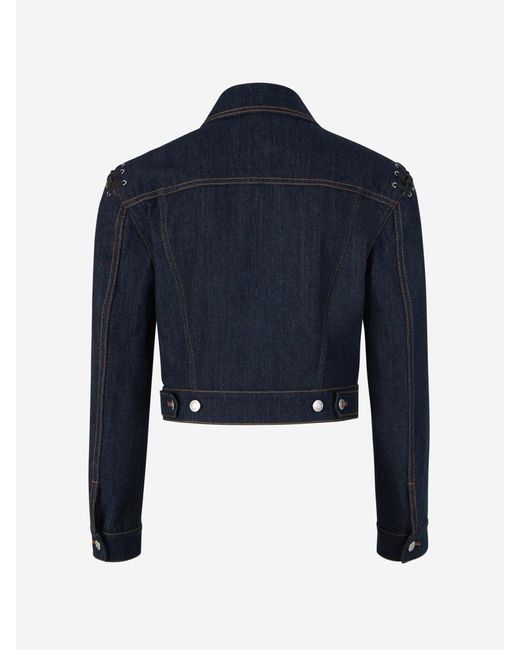 Alexander McQueen Blue Cropped Denim Jacket