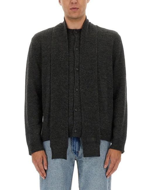 MM6 by Maison Martin Margiela Black Button-Up Wool Cardigan With Shawl Collar for men