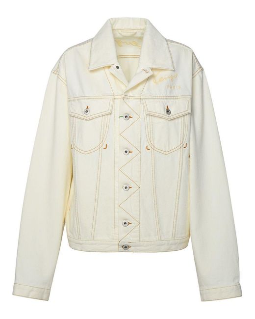 KENZO White Ivory Cotton Jacket for men