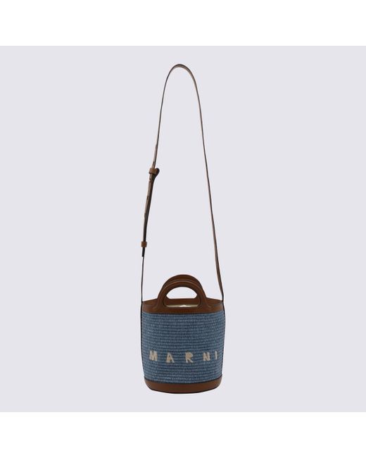 Marni Blue Leather And Raffia Tropicalia Handle Bag
