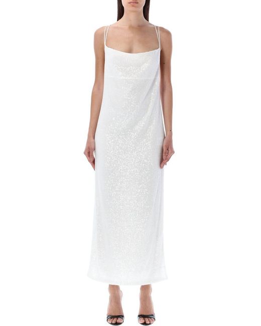ROTATE BIRGER CHRISTENSEN White Sequin Midi Slip Dress