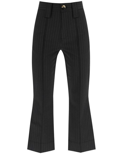 Ganni Pinstripe Cropped Pants in Black | Lyst