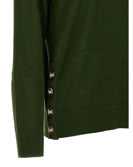 MICHAEL Michael Kors Green Logo Buttons Turtleneck Sweater Sweater, Cardigans