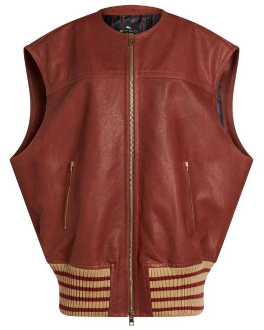 Etro Brown Sleeveless Jacket With Rear Printed