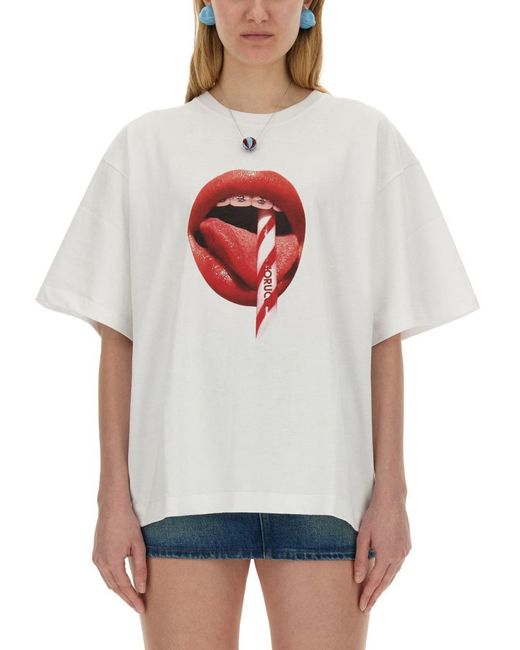 Fiorucci White T-Shirt With Mouth Print
