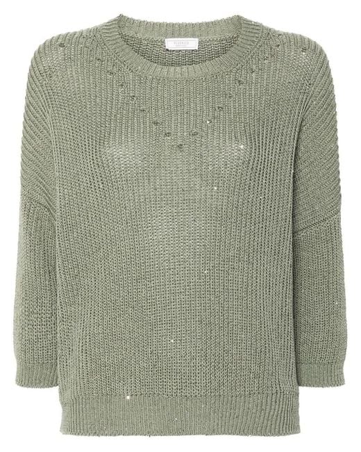 Peserico Green Sequin-embellished Knitted Jumper