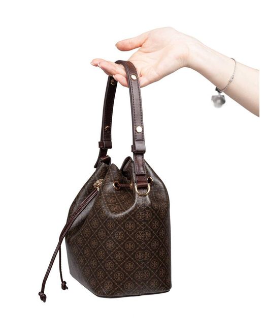 Tory Burch Brown Printed Cotton Bucket Bag