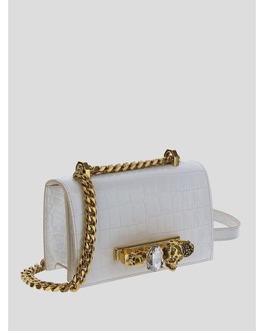 Mini Jewelled Satchel with Chain in Ivory