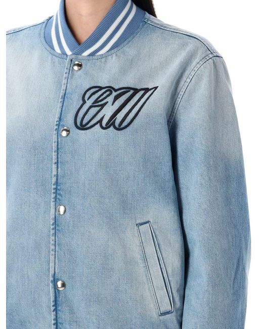 Off-White c/o Virgil Abloh Blue Denim Varsity Jacket
