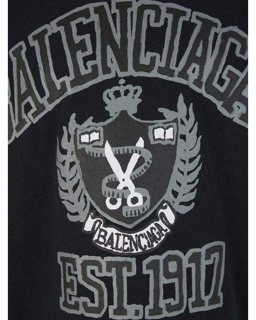 Balenciaga Black Cotton Printed T-Shirt for men