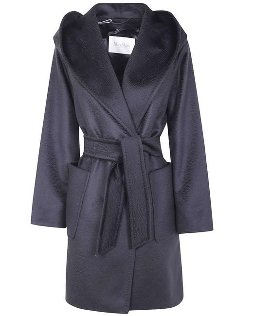 Max Mara Women's Blue Rialto Belted Hoodie Classic Coat