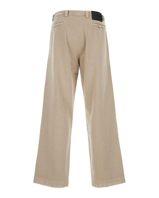 Cultura Natural Beige Pants With Logo Patch In Denim Man for men