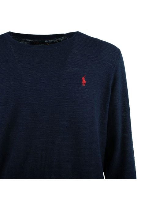Polo Ralph Lauren Blue Cotton-Linen Blend Crew Neck Sweater for men