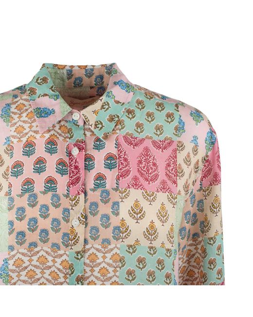 Mc2 Saint Barth Multicolor Classic Linen Shirt With Floral Patch Print