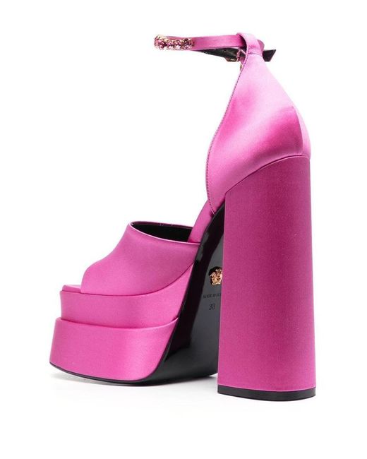 Versace Pink Satin Aevitas Medusa Platform Sandals