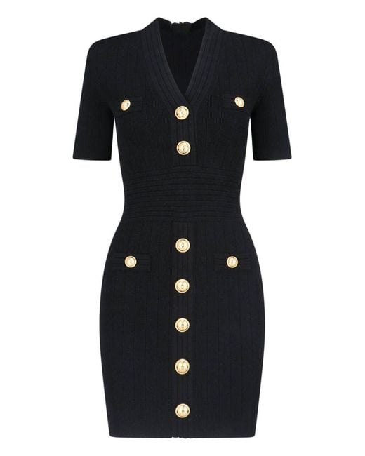 Balmain Black Knitted V-Necked Dress