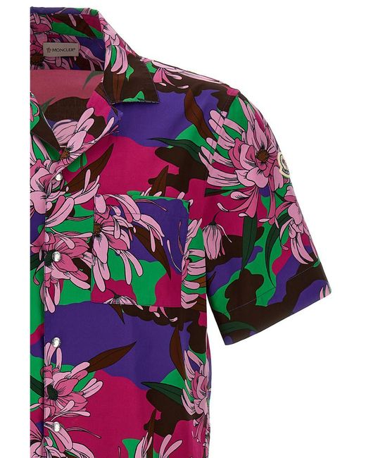 Moncler Pink All Over Print Bowling Shirt for men