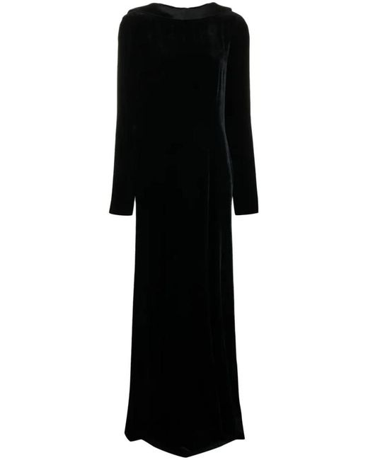 Alberta Ferretti Black V-back Long-sleeve Velvet Gown