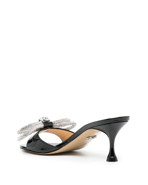 Mach & Mach 65 Double Bow Patent Leather Mules In Black